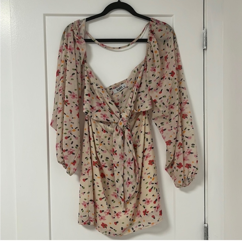 Kooka Printed Cut-out Front-tie Dress